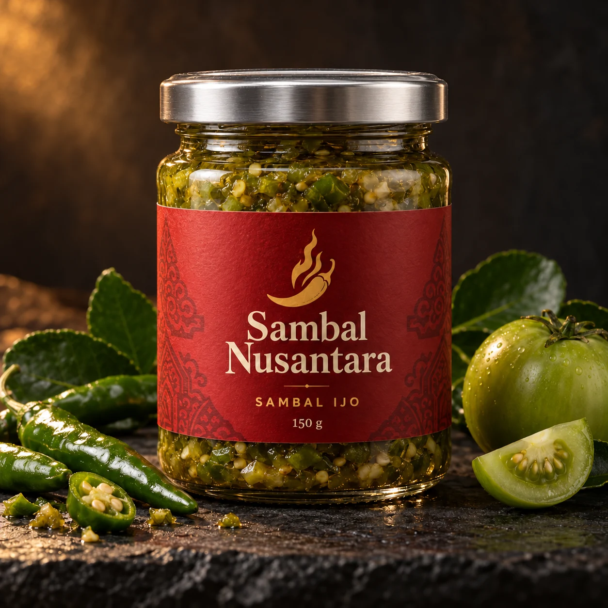 Sambal Ijo Sambal Nusantara dalam jar kaca bertutup silver