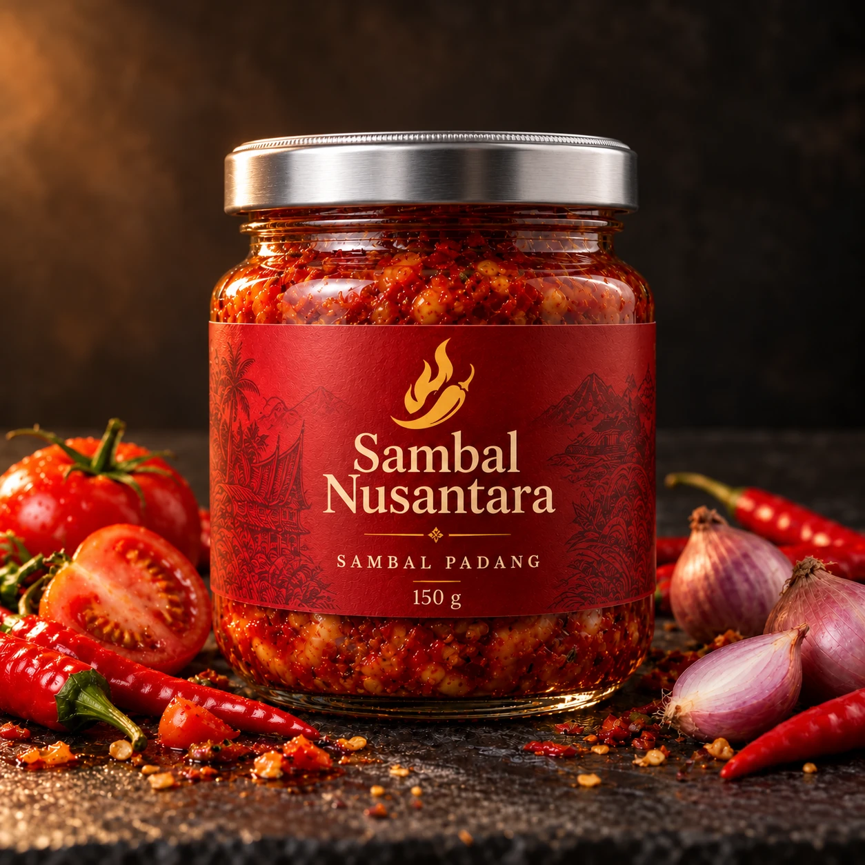 Sambal Padang Sambal Nusantara dalam jar kaca bertutup silver