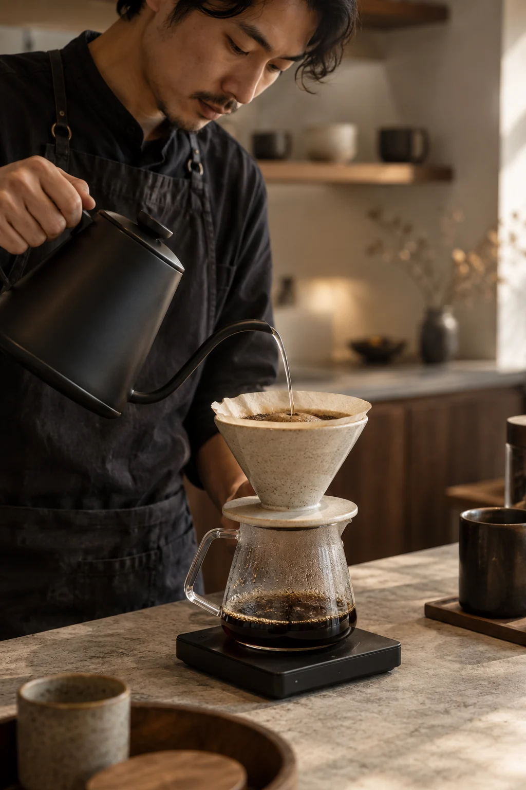 Barista menyeduh kopi dengan metode pour over